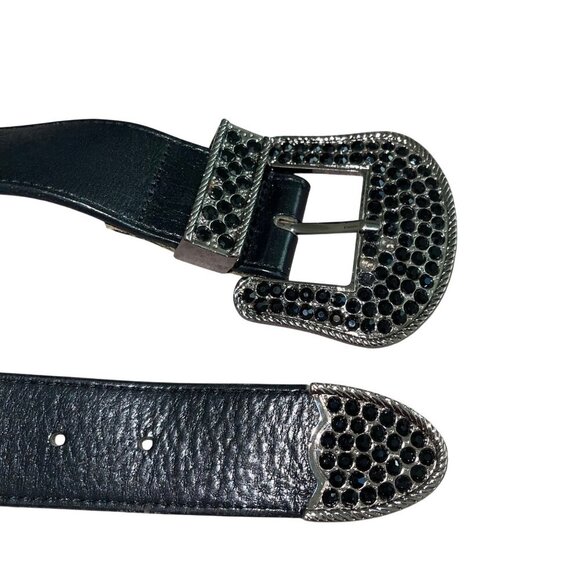 AL C Womens Belt Size XL Black Embellished Leather Western Buckle Casual
